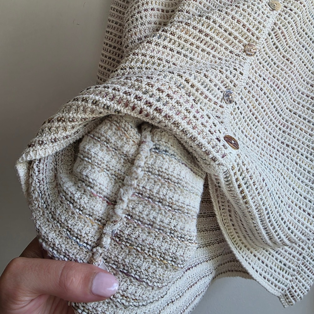 Vintage Cream Thick Basketweave Knit Button Cardigan Sweater Granola Capsule - Picture 6 of 6